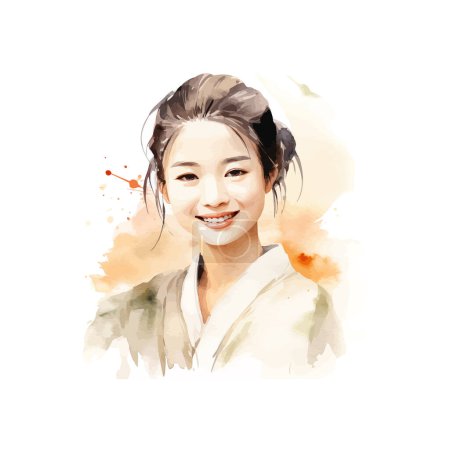 Smiling Woman in Hanbok Watercolor. Vector illustration design.