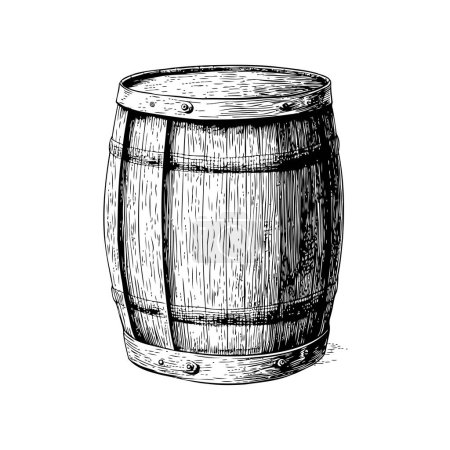Illustration for Classic Wooden Barrel Drawing in Line Art Style. Hand drawn style. Vector illustration design - Royalty Free Image