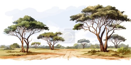 Afrikanische Savannenlandschaft Aquarell Kunstwerk. Vektor-Illustrationsdesign.
