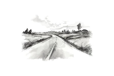 Open Road Countryside Ink Sketch Hand drawn style. Vector illustration design