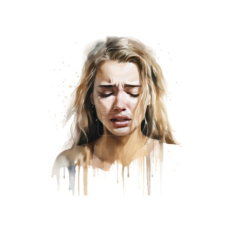 Brote emocional crudo de una mujer llorando en acuarela. Diseño de ilustración vectorial.