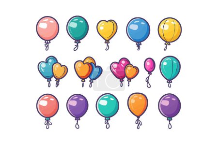 Set of Colorful Balloons in Various Shapes. Vector illustration design.