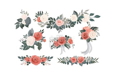Ilustración de Set de arreglos florales de rosa pastel suave. Diseño de ilustración vectorial. - Imagen libre de derechos