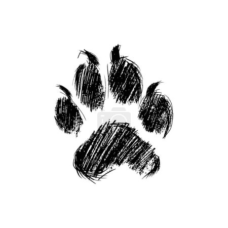 Intricate Canine Paw Print Black Ink Drawing. Vector illustration design.