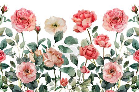 Ilustración de Rosas de acuarela en patrón de floración. Diseño de ilustración vectorial. - Imagen libre de derechos