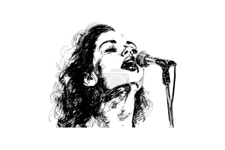 Passionnée chanteuse Performance Sketch. Illustration vectorielle.