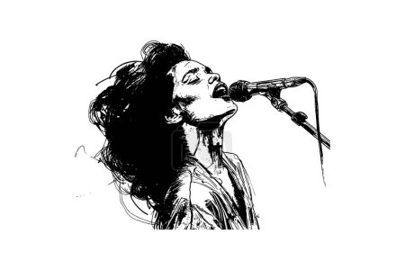 Expressive Woman Singing into Microphone. Vector illustration design.