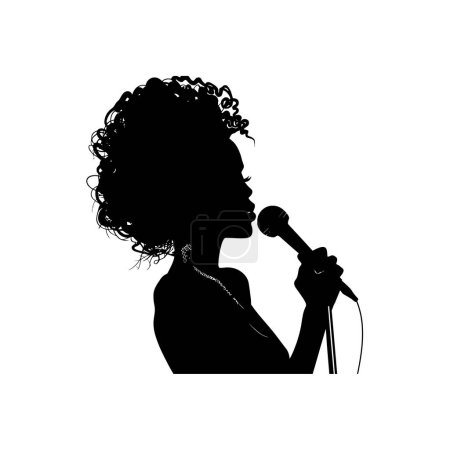 La vocalista femenina Silhouette Singing into Mic. Diseño de ilustración vectorial.
