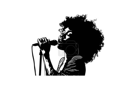 Téléchargez les illustrations : Silhouette de Soulful African Singer avec microphone. Illustration vectorielle. - en licence libre de droit