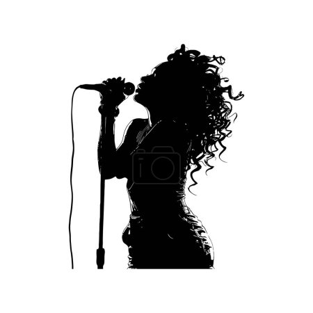 Chanteuse se produisant en silhouette monochrome. Illustration vectorielle.