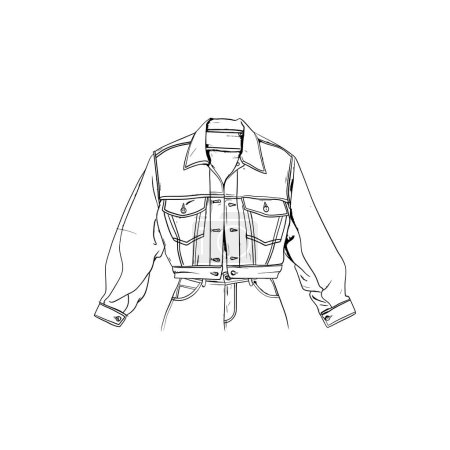 Denim Jacket Line Art Fashion. Illustration vectorielle.