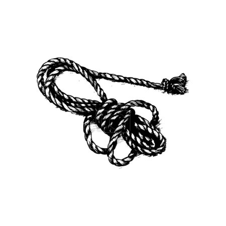 Ilustración de cuerda anudada en tinta negra. Diseño de ilustración vectorial.