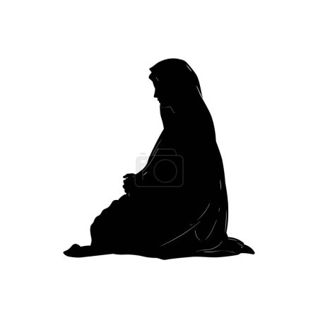 Silhouette of a Seated Woman in Traditional Dress. Vector illustration design.