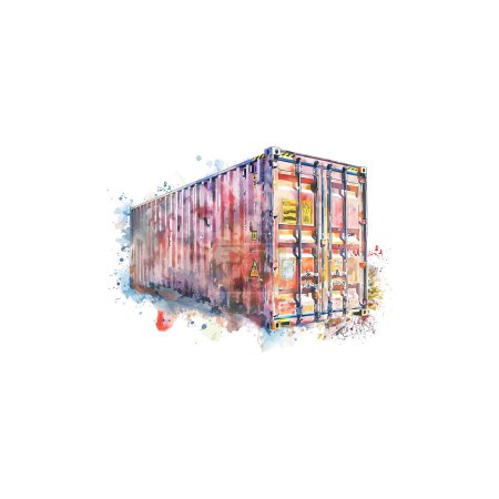 Colorful Watercolor Cargo Container Art. Vector illustration design.