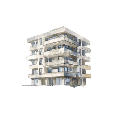 Watercolor Illustration of Modern Apartment Building. Vector illustration design.
