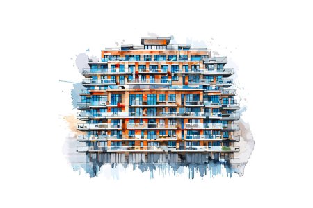 Abstract Watercolor of Multistory Residential Building. Vector illustration design.