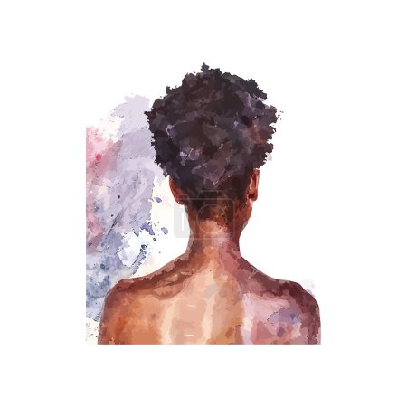 Artistic Watercolor Portrait of Woman from Behind. Vector illustration design.