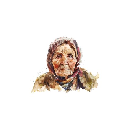 Téléchargez les illustrations : Portrait de femme âgée en technique de l'aquarelle. Illustration vectorielle. - en licence libre de droit