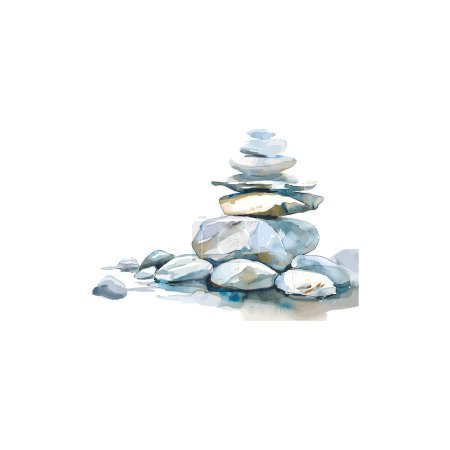 Illustration for Zen Stones Watercolor Painting on White. Vector illustration design. - Royalty Free Image