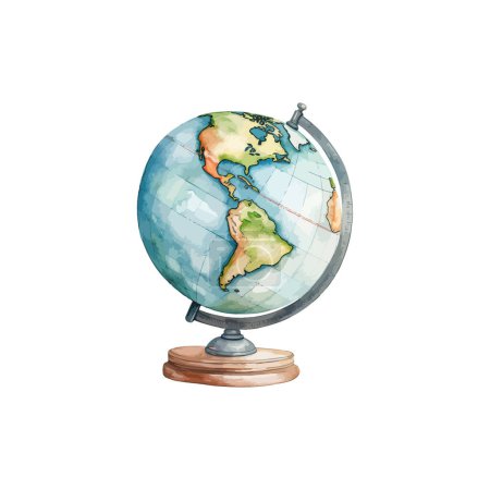 Watercolor Illustrated Desktop Globe. Vector illustration design.
