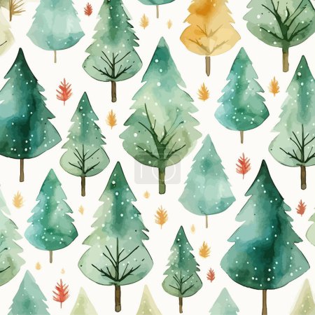 Téléchargez les illustrations : Modèle d'arbre aquarelle d'hiver et d'automne. Illustration vectorielle. - en licence libre de droit