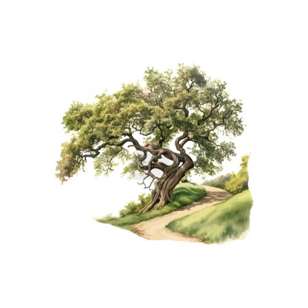 Majestic Old Tree on a Country Path. Vector illustration design.