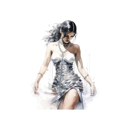 Dancing Woman in Fringed Silver Dress Artwork. Vector illustration design.