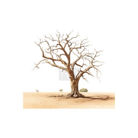 Arbre sans feuilles dans la peinture numérique du désert aride. Illustration vectorielle.