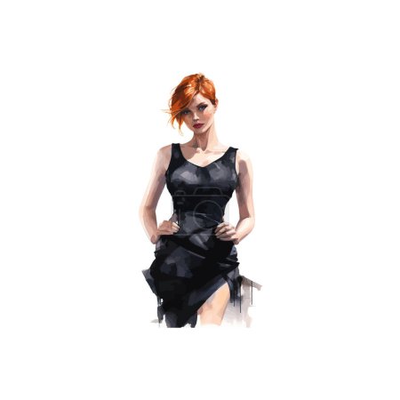 Stilvolle Frau in einem kleinen schwarzen Kleid. Vektor-Illustrationsdesign.