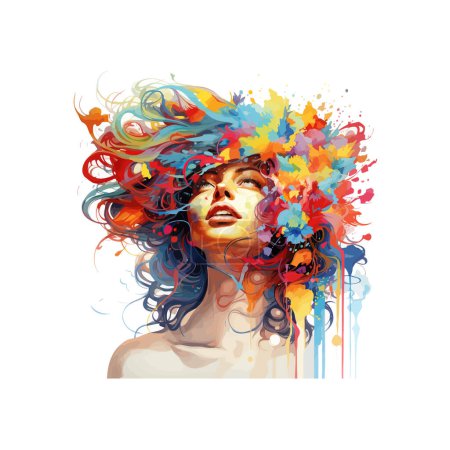 Abstract Explosion of Colors in Woman's Hair Art. Illustration vectorielle.