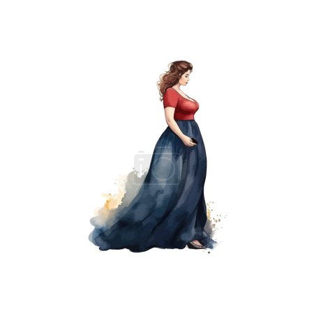 Elegante Frau im fließenden Abendkleid. Vektor-Illustrationsdesign.
