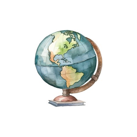 Hand-Painted Watercolor Globe on Stand. Vector illustration design.