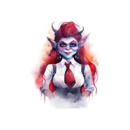 Fantasy Female Demon with Horns and Blue Skin. Vector illustration design.