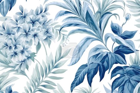 Elegant Blue Floral Watercolor Pattern. Vector illustration design.