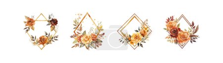 Geometric Watercolor Floral Frames Collection. Vector illustration design.