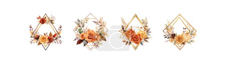 Geometric Watercolor Floral Frames Collection. Vector illustration design.