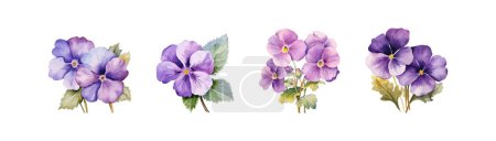 Colección de paños de acuarela violeta. Diseño de ilustración vectorial.