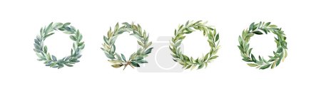 Variety of Green Watercolor Wreaths. Vector illustration design.