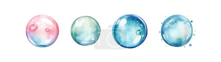 Watercolor collection of colorful glossy bubbles. Vector illustration design.