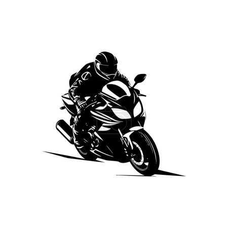 Motorradfahrer stützt sich in dynamischer Aktion auf Sportbike. Vektor-Illustrationsdesign.