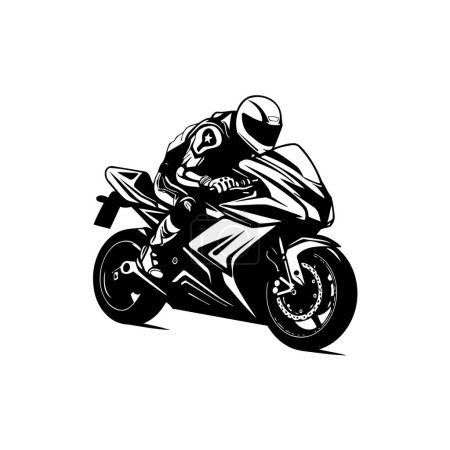 Motorcyclist racing on sportbike in black and white. Vector illustration design.