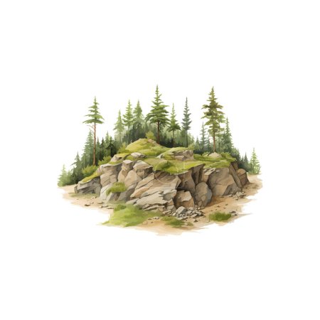Illustration aquarelle de roches forestières. Illustration vectorielle.