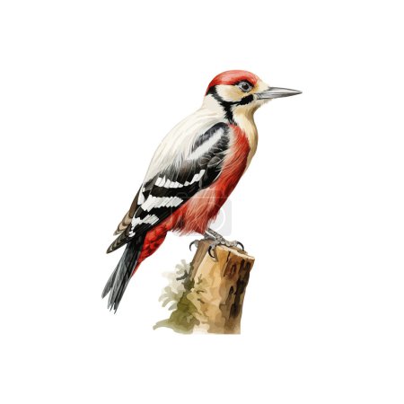 Vibrant Watercolor of a Red-Headed Woodpecker. Vector illustration design.