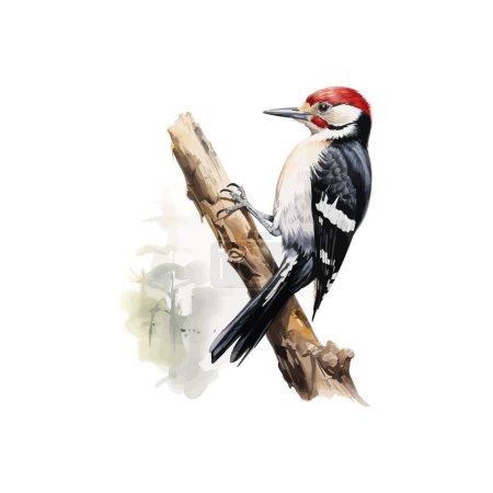 Watercolor Painting of a Woodpecker on a Branch. Vector illustration design.