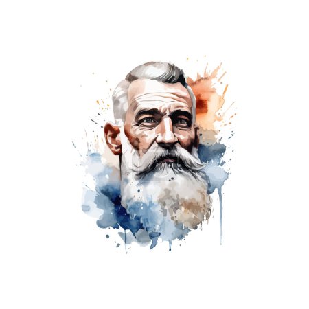 Illustration for Dynamic Watercolor Portrait of Elderly Gentleman with Mustache. Vector illustration design. - Royalty Free Image