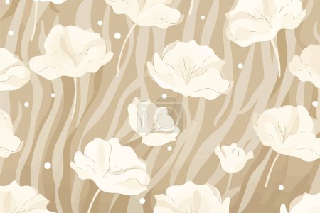 Neutral Toned Floral Pattern with Elegant White Flowers. Vector illustration design.