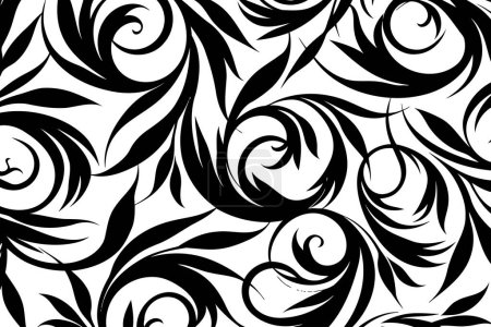 Résumé Modèle floral tourbillonnant noir et blanc. Illustration vectorielle.