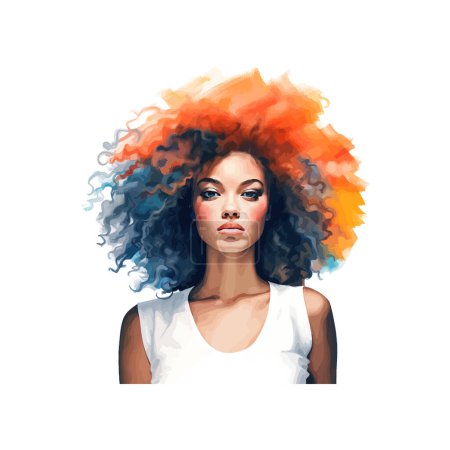 Colorful Afro Hairstyle on a Young Woman. Vector illustration design.