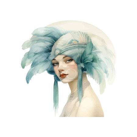 Vintage Flapper Style Woman with Feathered Hat. Vector illustration design.