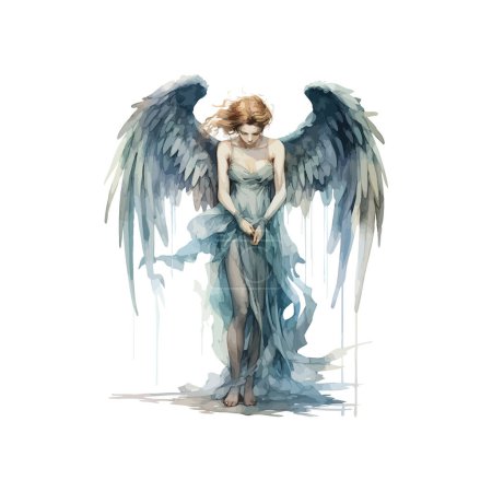 Ilustración de Ángel contemplativo con alas oscuras. Diseño de ilustración vectorial. - Imagen libre de derechos